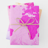 Wereldkaart Abstracte reiziger Roze Paars Ombre Inpakpapier Vel (In situ)