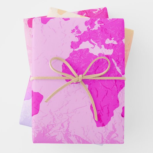 Wereldkaart Abstracte reiziger Roze Paars Ombre Inpakpapier Vel (In situ)