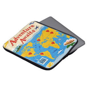 Wereldkaart bezaaid met hartspelden en bezienswaar laptop sleeve