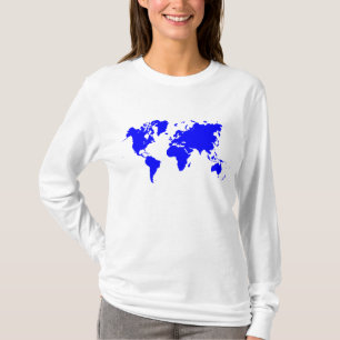 Wereldkaart - blauw t-shirt
