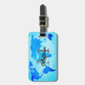 Wereldkaart Blue Artistic Monogrammen Name Gift 20 Bagagelabel (Voorkant verticaal)