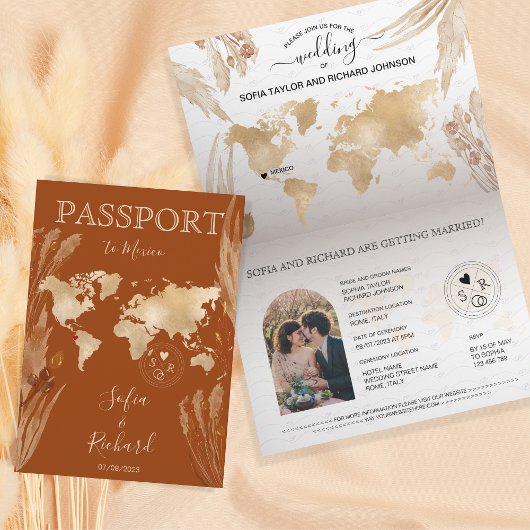 Wereldkaart Boho Terracotta Wedding Passport