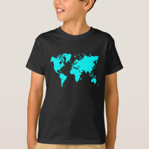 wereldkaart - Cyaan T-shirt