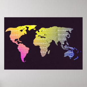 Wereldkaart Decoratieve Typografie Rainbow Poster