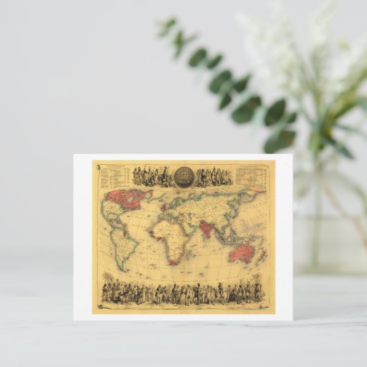 Wereldkaart die de Britse EmpirePanoramic Map toon Briefkaart (Staand voorkant)