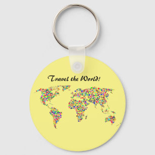 Wereldkaart en Reizen door de Wereld Sleutelhanger