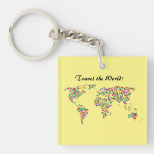 Wereldkaart en Reizen door de Wereld Sleutelhanger
