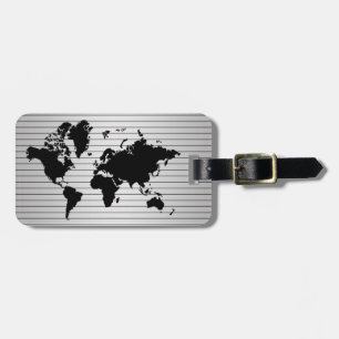 Wereldkaart Faux Professional Black Metal Bagagelabel