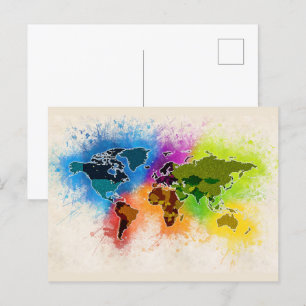 Wereldkaart Geografie Waterverf Reizen Vakantie Ku Briefkaart