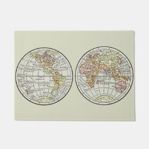 Wereldkaart Globe Halfronden Poster uit 1916 in vi Deurmat