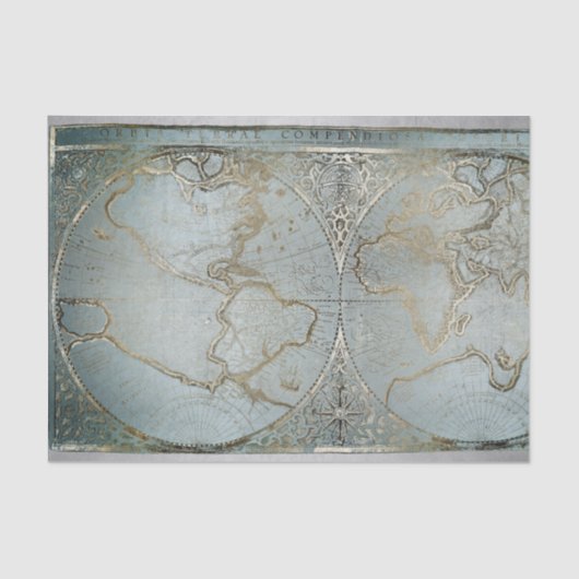  Wereldkaart Gold Grey Blue Tissuepapier (Voorkant)