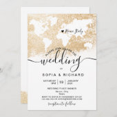 Wereldkaart Gold Invitation Destination Wedding Kaart (Voorkant / Achterkant)