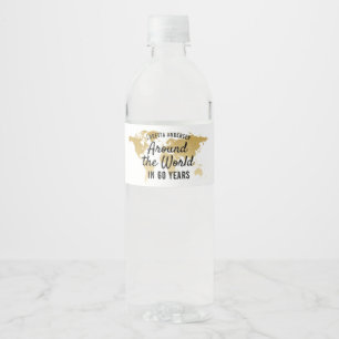 Wereldkaart Gold Travel Thema over de hele wereld Waterfles Etiket