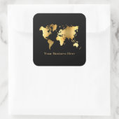 Wereldkaart Gold/zwart Vierkante Sticker (Tas)