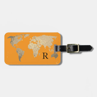 Wereldkaart Goud Blauw Zwart Monogram Initieel Cad Bagagelabel
