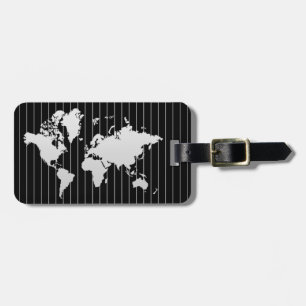 Wereldkaart grijze Faux Professional Black Metal Bagagelabel