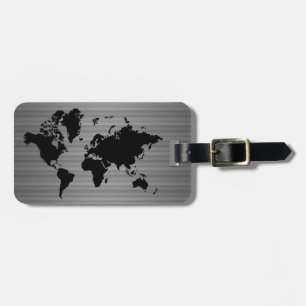 Wereldkaart grijze Faux Professional Black Metal Bagagelabel