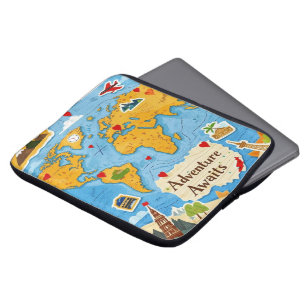 Wereldkaart Heart Pins Adventure wacht op u Laptop Sleeve