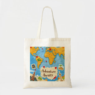 Wereldkaart Heart Pins Adventure wacht op u Tote Bag