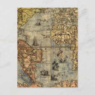 Wereldkaart  Historische Antiek Atlas Briefkaart
