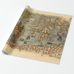 Wereldkaart Historische Antiek Atlas Cadeaupapier