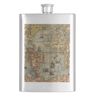 Wereldkaart  Historische Antiek Atlas Heupfles