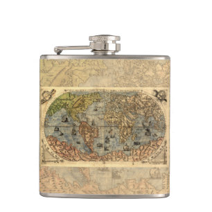 Wereldkaart  Historische Antiek Atlas Heupfles