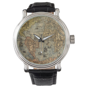 Wereldkaart  Historische Antiek Atlas Horloge