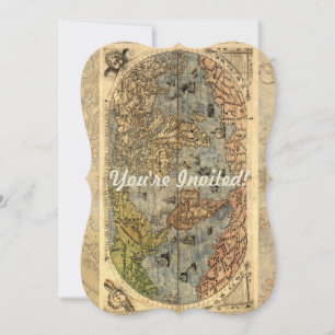 Wereldkaart  Historische Antiek Atlas Kaart