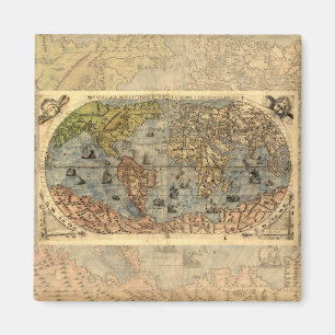 Wereldkaart  Historische Antiek Atlas Magneet