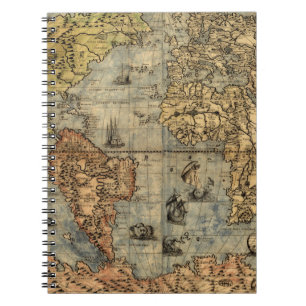 Wereldkaart  Historische Antiek Atlas Notitieboek