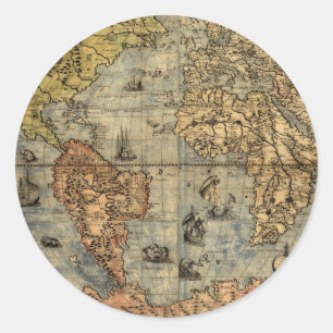 Wereldkaart Historische Antiek Atlas Ronde Sticker