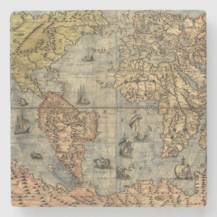 Wereldkaart  Historische Antiek Atlas Stenen Onderzetter