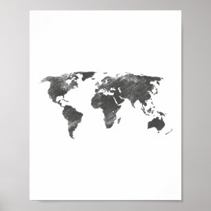 Wereldkaart in het grijs, de Wereldkaarten _1 Poster