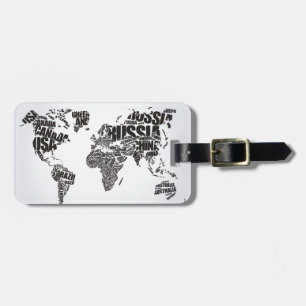 wereldkaart in Typografie Bagagelabel