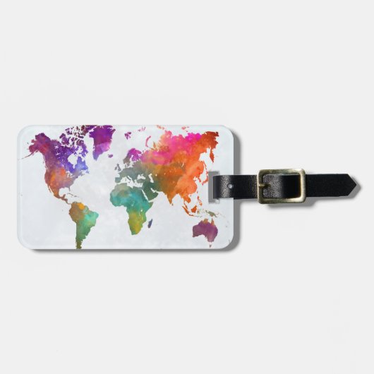 wereldkaart in Waterverf Bagagelabel (Voorkant horizontaal)