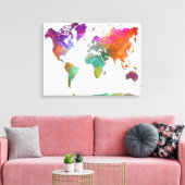Wereldkaart in Waterverf Canvas Afdruk (Insitu (Woonkamer))