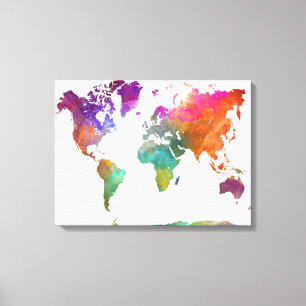 wereldkaart in Waterverf Canvas Afdruk