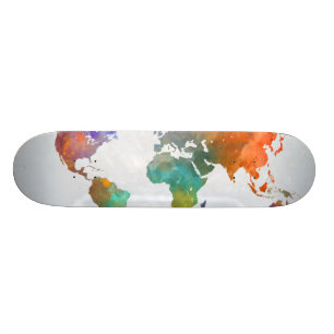wereldkaart in Waterverf Skateboard
