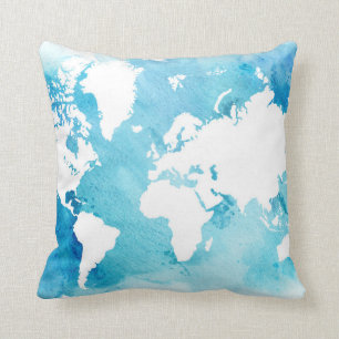 wereldkaart in Waterverf vervagen Kussen