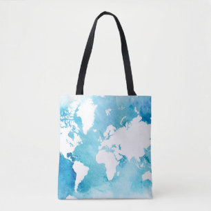 wereldkaart in Waterverf vervagen Tote Bag