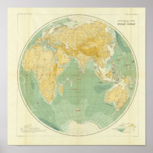 Wereldkaart Indische Oceaan, Europa, Azië, Afrika Poster