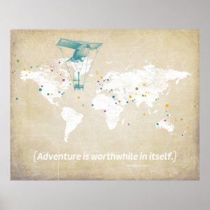 Wereldkaart, Inspirerend Citaat & Multicolor Stipp Poster