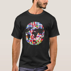 Wereldkaart internationale landvlaggen die Wo reiz T-shirt