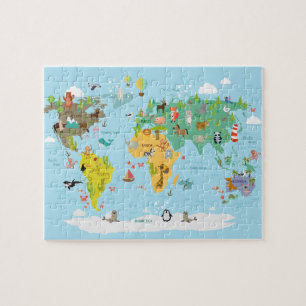 Wereldkaart Kinderen Cartoon Legpuzzel