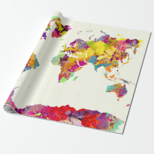 wereldkaart kleuren cadeaupapier