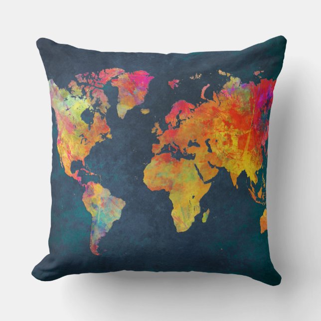 wereldkaart kussen (Voorkant)