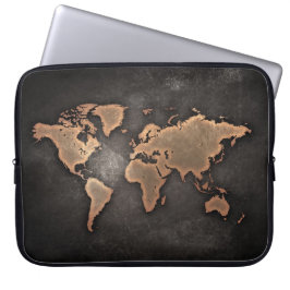 Wereldkaart leder, geografisch bruin laptop sleeve