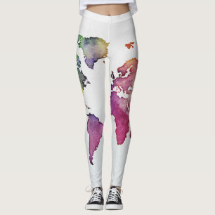 wereldkaart Leggings Witte Waterverf met meerdere 