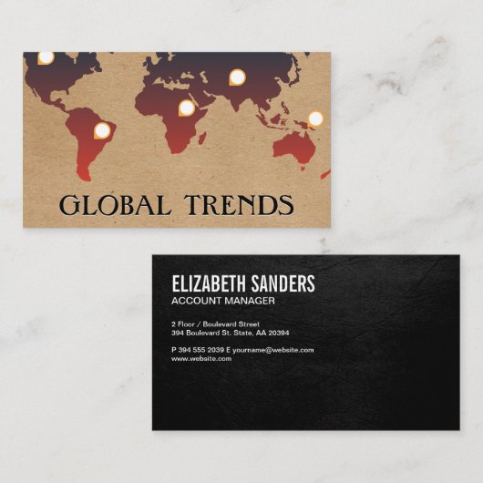 Wereldkaart | Locatiemarkeringen Visitekaartje (Voorkant / Achterkant)